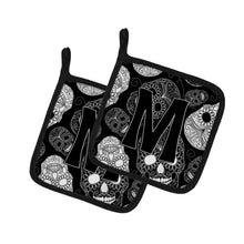 Load image into Gallery viewer, Letter M Day of the Dead Skulls Black Pot Holders - Set of 2 - Heat-Resistant Kitchen Essentials CJ2008-MPTHD