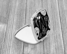 Load image into Gallery viewer, Letter M Day of the Dead Skulls Black Compact Mirror – Stylish Purse Mirror with Artistic Covers CJ2008-MSCM