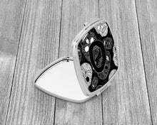Load image into Gallery viewer, Letter O Day of the Dead Skulls Black Compact Mirror – Stylish Purse Mirror with Artistic Covers CJ2008-OSCM