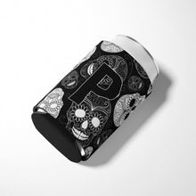 Load image into Gallery viewer, Letter P Day of the Dead Skulls Black Can or Bottle Hugger CJ2008-PCC