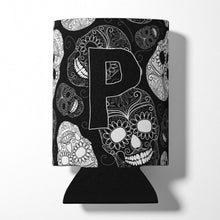 Load image into Gallery viewer, Letter P Day of the Dead Skulls Black Can or Bottle Hugger CJ2008-PCC