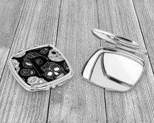 Load image into Gallery viewer, Letter P Day of the Dead Skulls Black Compact Mirror – Stylish Purse Mirror with Artistic Covers CJ2008-PSCM