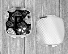 Load image into Gallery viewer, Letter P Day of the Dead Skulls Black Compact Mirror – Stylish Purse Mirror with Artistic Covers CJ2008-PSCM
