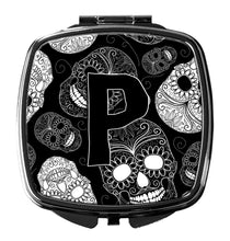 Load image into Gallery viewer, Letter P Day of the Dead Skulls Black Compact Mirror – Stylish Purse Mirror with Artistic Covers CJ2008-PSCM