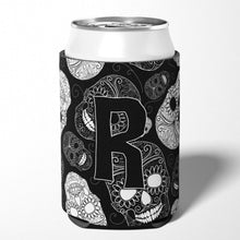 Load image into Gallery viewer, Letter R Day of the Dead Skulls Black Can or Bottle Hugger CJ2008-RCC