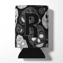 Load image into Gallery viewer, Letter R Day of the Dead Skulls Black Can or Bottle Hugger CJ2008-RCC