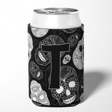 Load image into Gallery viewer, Letter T Day of the Dead Skulls Black Can or Bottle Hugger CJ2008-TCC
