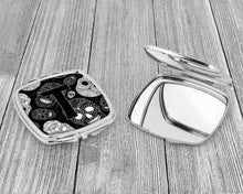 Load image into Gallery viewer, Letter T Day of the Dead Skulls Black Compact Mirror – Stylish Purse Mirror with Artistic Covers CJ2008-TSCM