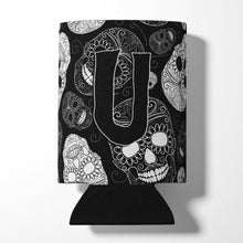 Load image into Gallery viewer, Letter U Day of the Dead Skulls Black Can or Bottle Hugger CJ2008-UCC