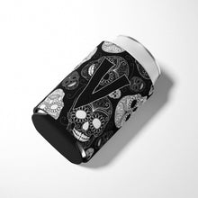 Load image into Gallery viewer, Letter V Day of the Dead Skulls Black Can or Bottle Hugger CJ2008-VCC