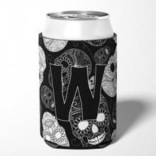 Load image into Gallery viewer, Letter W Day of the Dead Skulls Black Can or Bottle Hugger CJ2008-WCC
