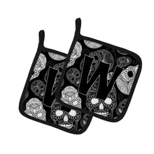 Load image into Gallery viewer, Letter W Day of the Dead Skulls Black Pot Holders - Set of 2 - Heat-Resistant Kitchen Essentials CJ2008-WPTHD