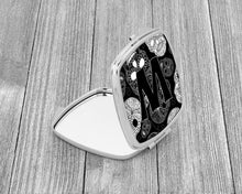 Load image into Gallery viewer, Letter W Day of the Dead Skulls Black Compact Mirror – Stylish Purse Mirror with Artistic Covers CJ2008-WSCM