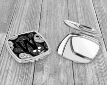 Load image into Gallery viewer, Letter W Day of the Dead Skulls Black Compact Mirror – Stylish Purse Mirror with Artistic Covers CJ2008-WSCM
