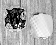 Load image into Gallery viewer, Letter W Day of the Dead Skulls Black Compact Mirror – Stylish Purse Mirror with Artistic Covers CJ2008-WSCM