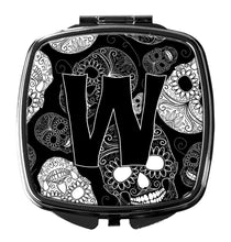Load image into Gallery viewer, Letter W Day of the Dead Skulls Black Compact Mirror – Stylish Purse Mirror with Artistic Covers CJ2008-WSCM
