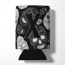 Load image into Gallery viewer, Letter X Day of the Dead Skulls Black Can or Bottle Hugger CJ2008-XCC