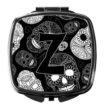 Load image into Gallery viewer, Letter Z Day of the Dead Skulls Black Compact Mirror – Stylish Purse Mirror with Artistic Covers CJ2008-ZSCM