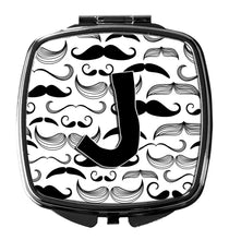 Load image into Gallery viewer, Letter J Moustache Initial Compact Mirror – Stylish Purse Mirror with Artistic Covers CJ2009-JSCM
