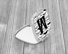 Load image into Gallery viewer, Letter M Moustache Initial Compact Mirror – Stylish Purse Mirror with Artistic Covers CJ2009-MSCM