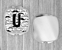 Load image into Gallery viewer, Letter U Moustache Initial Compact Mirror – Stylish Purse Mirror with Artistic Covers CJ2009-USCM