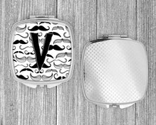 Load image into Gallery viewer, Letter V Moustache Initial Compact Mirror – Stylish Purse Mirror with Artistic Covers CJ2009-VSCM