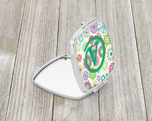 Load image into Gallery viewer, Letter A Flowers Pink Teal Green Initial Compact Mirror – Stylish Purse Mirror with Artistic Covers CJ2011-ASCM