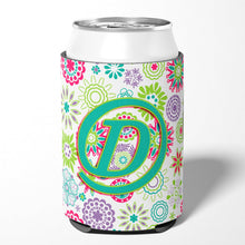 Load image into Gallery viewer, Letter D Flowers Pink Teal Green Initial Can or Bottle Hugger CJ2011-DCC