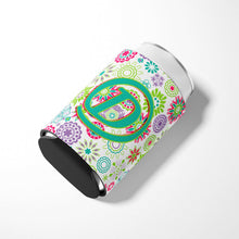 Load image into Gallery viewer, Letter D Flowers Pink Teal Green Initial Can or Bottle Hugger CJ2011-DCC