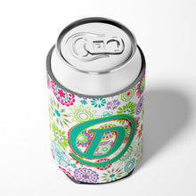 Load image into Gallery viewer, Letter D Flowers Pink Teal Green Initial Can or Bottle Hugger CJ2011-DCC