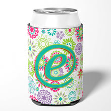Load image into Gallery viewer, Letter E Flowers Pink Teal Green Initial Can or Bottle Hugger CJ2011-ECC