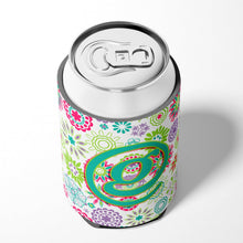 Load image into Gallery viewer, Letter G Flowers Pink Teal Green Initial Can or Bottle Hugger CJ2011-GCC