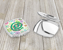 Load image into Gallery viewer, Letter G Flowers Pink Teal Green Initial Compact Mirror – Stylish Purse Mirror with Artistic Covers CJ2011-GSCM