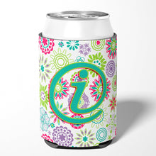 Load image into Gallery viewer, Letter I Flowers Pink Teal Green Initial Can or Bottle Hugger CJ2011-ICC