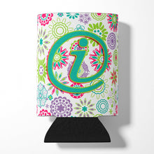 Load image into Gallery viewer, Letter I Flowers Pink Teal Green Initial Can or Bottle Hugger CJ2011-ICC