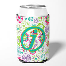 Load image into Gallery viewer, Letter J Flowers Pink Teal Green Initial Can or Bottle Hugger CJ2011-JCC