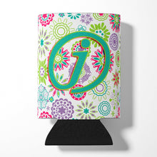 Load image into Gallery viewer, Letter J Flowers Pink Teal Green Initial Can or Bottle Hugger CJ2011-JCC