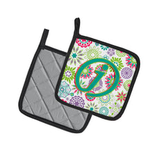 Load image into Gallery viewer, Letter J Flowers Pink Teal Green Initial Pot Holders - Set of 2 - Heat-Resistant Kitchen Essentials CJ2011-JPTHD