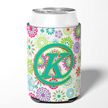 Load image into Gallery viewer, Letter K Flowers Pink Teal Green Initial Can or Bottle Hugger CJ2011-KCC