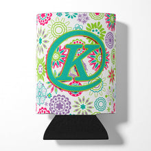 Load image into Gallery viewer, Letter K Flowers Pink Teal Green Initial Can or Bottle Hugger CJ2011-KCC