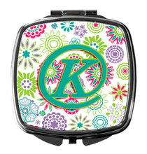 Load image into Gallery viewer, Letter K Flowers Pink Teal Green Initial Compact Mirror – Stylish Purse Mirror with Artistic Covers CJ2011-KSCM