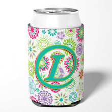 Load image into Gallery viewer, Letter L Flowers Pink Teal Green Initial Can or Bottle Hugger CJ2011-LCC