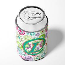 Load image into Gallery viewer, Letter L Flowers Pink Teal Green Initial Can or Bottle Hugger CJ2011-LCC