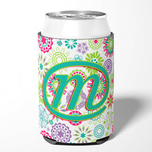 Load image into Gallery viewer, Letter M Flowers Pink Teal Green Initial Can or Bottle Hugger CJ2011-MCC