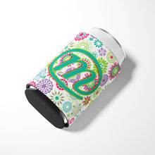 Load image into Gallery viewer, Letter M Flowers Pink Teal Green Initial Can or Bottle Hugger CJ2011-MCC