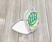 Load image into Gallery viewer, Letter M Flowers Pink Teal Green Initial Compact Mirror – Stylish Purse Mirror with Artistic Covers CJ2011-MSCM
