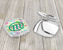 Load image into Gallery viewer, Letter M Flowers Pink Teal Green Initial Compact Mirror – Stylish Purse Mirror with Artistic Covers CJ2011-MSCM