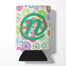 Load image into Gallery viewer, Letter N Flowers Pink Teal Green Initial Can or Bottle Hugger CJ2011-NCC