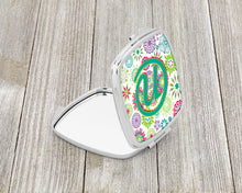 Load image into Gallery viewer, Letter N Flowers Pink Teal Green Initial Compact Mirror – Stylish Purse Mirror with Artistic Covers CJ2011-NSCM