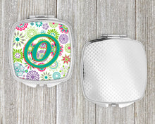 Load image into Gallery viewer, Letter O Flowers Pink Teal Green Initial Compact Mirror – Stylish Purse Mirror with Artistic Covers CJ2011-OSCM